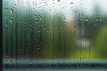 窗外的雨夏天窗玻璃上的雨滴背景