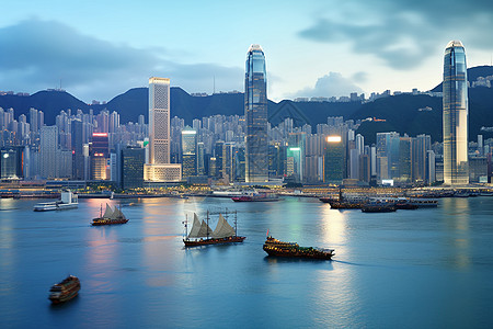 香港风景香港维多利亚港迷人夜景背景