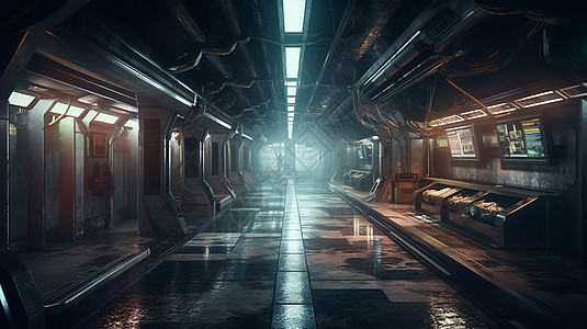 科技感十足的赛博朋克地铁站图片
