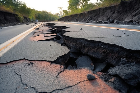 地震后沥青路面裂缝图片