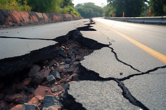 地震灾害后沥青路面裂缝图片