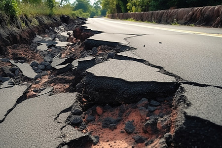 地震后沥青路面裂缝高清图片