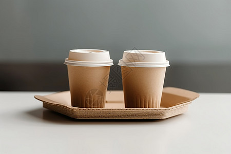 纸板托盘中的两杯咖啡图片