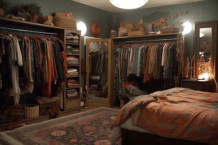 复古衣柜波西米亚风的卧室背景