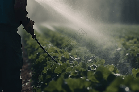 工人在植物上喷洒图片