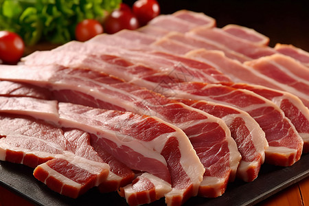 桌子上整齐的猪肉食材高清图片
