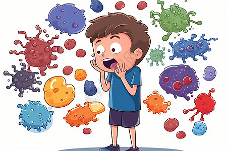 被细菌包围的男孩插画背景图片