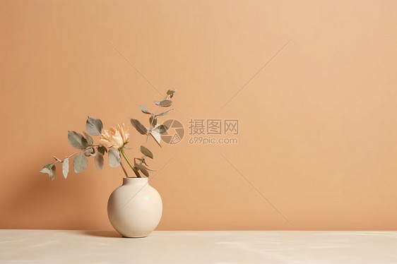 米色背景桌子上的鲜花图片