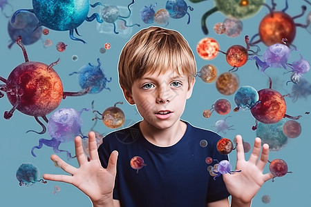 被细菌包围的男孩背景图片