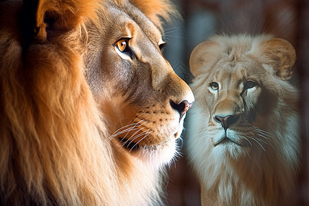狮子的不同角度的双重曝光背景图片