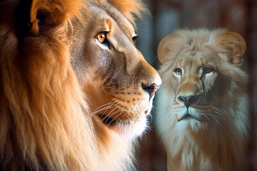 狮子的不同角度的双重曝光图片