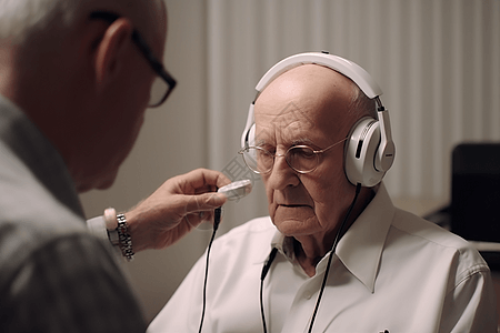 接受耳听力测试的老人图片
