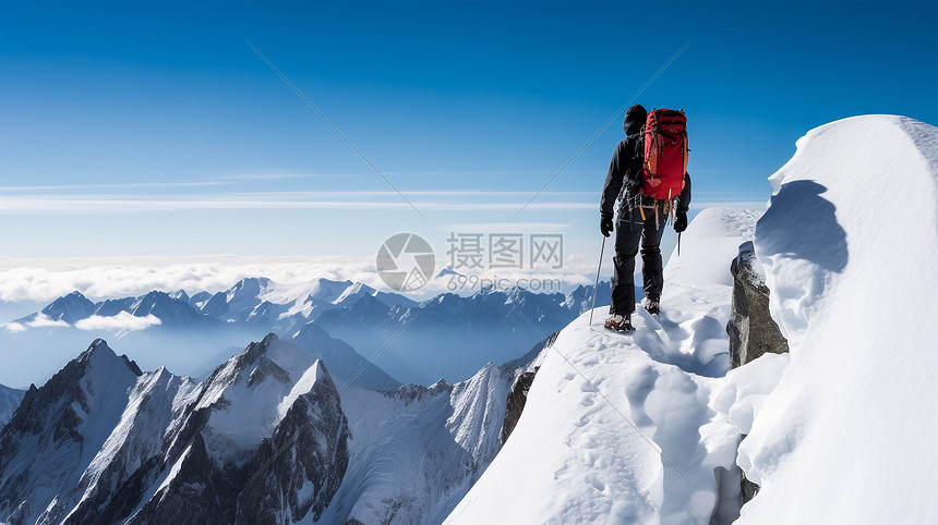 攀爬雪山的登山者图片