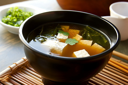 美味的豆腐味噌汤背景图片