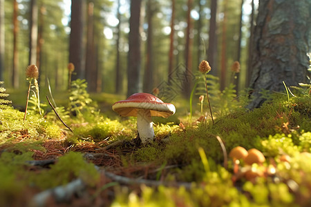 松树林中的蘑菇图片