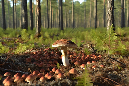 蘑菇种植松树林图片