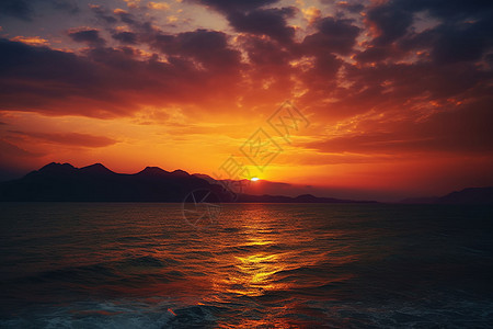 海水上的日落景观图片