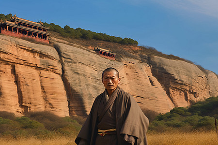 甘肃山间寺庙的自然景观图片