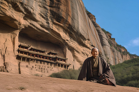 甘肃人背后的自然景观高清图片