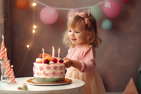 可爱的小女孩和美味的蛋糕图片