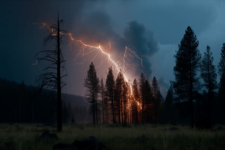 雷击使森林着火高清图片
