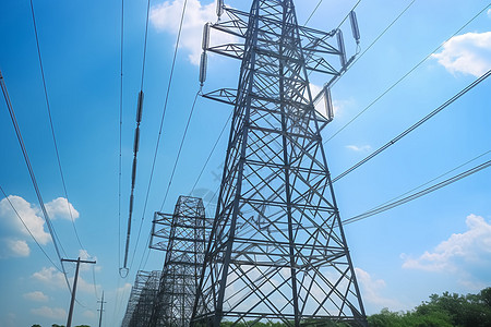 高压电线塔的电缆线路背景图片