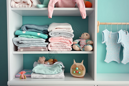 婴儿房间里的收纳衣柜高清图片