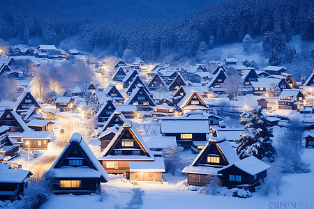 白雪皑皑的欧洲村庄高清图片