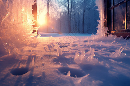 结着冰镜的雪地图片