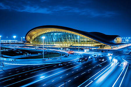 夜晚公路国际机场的夜景背景