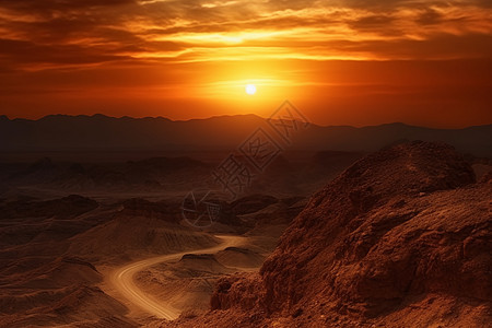 沙漠场景的日落自然景观图片