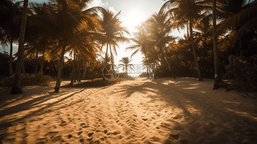 椰林摇曳的沙滩图片