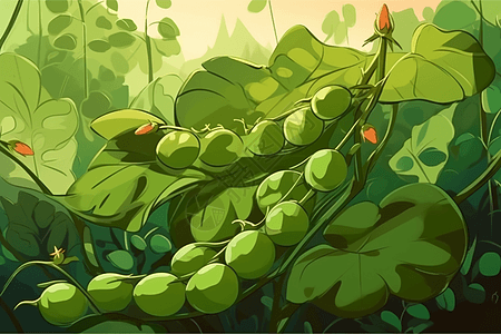 绿叶蔬菜农田中的绿豌豆插画