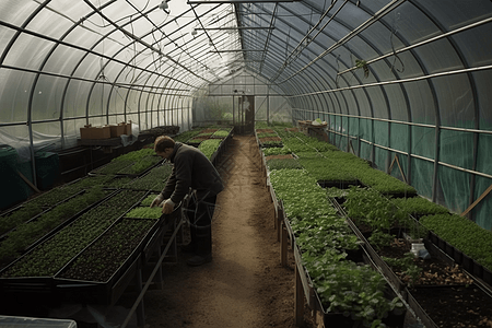 在温室大棚种菜的农民图片