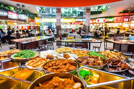 购物中心餐饮商场的地下美食广场背景