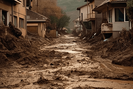 被泥石流破坏的道路图片