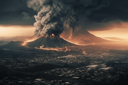 火爆发从火山中冒出的烟雾设计图片