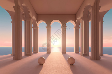 日落拱门柱和门廊全景图片