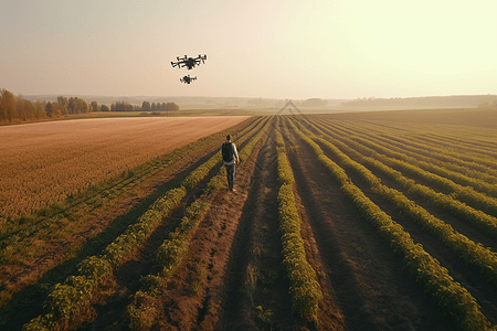 农民使用无人机调查农作物高清图片