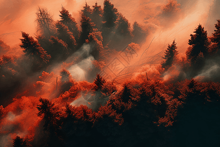 大火染成红色的森林图片