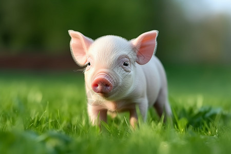 在春天绿草地上的猪图片