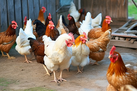 养鸡农场成群的成年母鸡图片