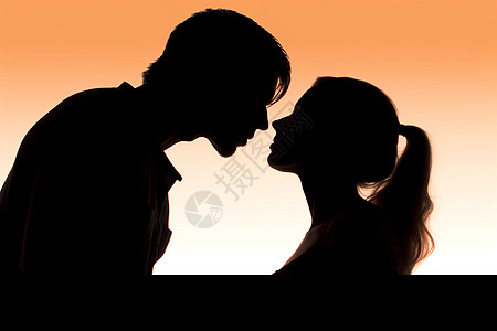 情侣接吻剪影图背景图片