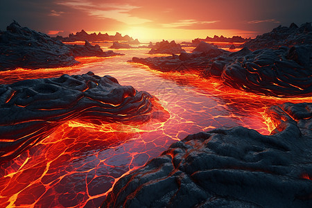 火山流出的熔岩图片