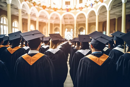 国际学生穿着学士服的大学生背景