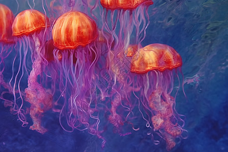 水下彩色水母图片