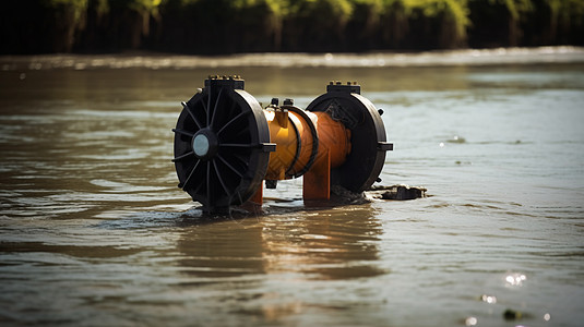 一张河流河口潮汐涡轮机设备的照片图片