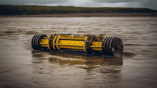 高清洪水素材河流河口潮汐涡轮机设备的照片背景