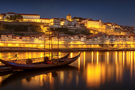 河边夜晚风景背景图片