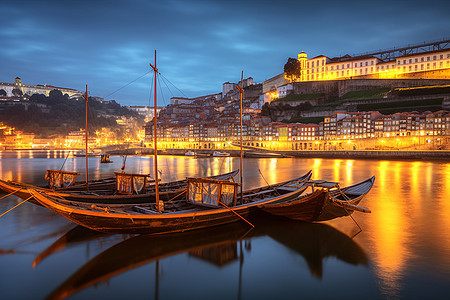 别墅夜景夜晚的海滨城市背景